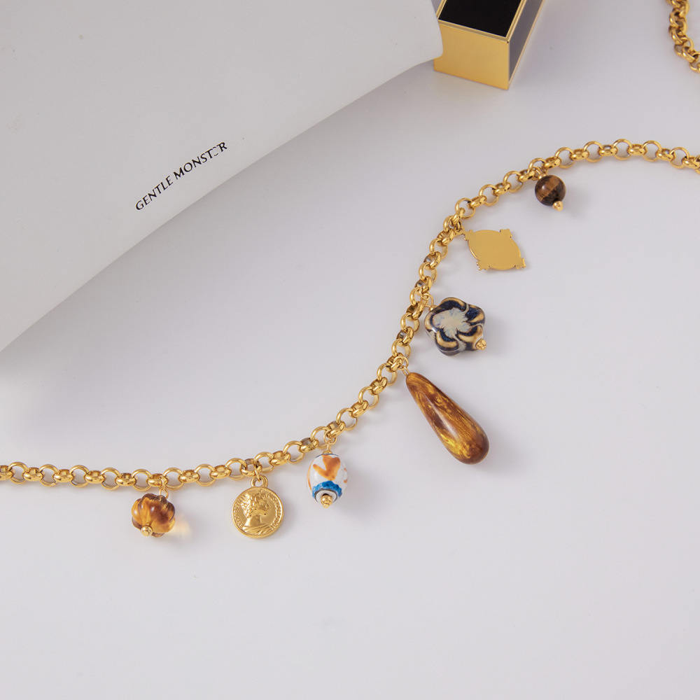 Collier Pendentif Femme En Acrylique Doré, En Acier Inoxydable Étanche, Avec Pendentif Goutte Personnalisable (1 Pièce) h5Image5