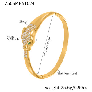 1 Bracelet Luxueux En Acier Titane Et Zircon Doré Motif Léopard Et Serpent Pour Femme h5