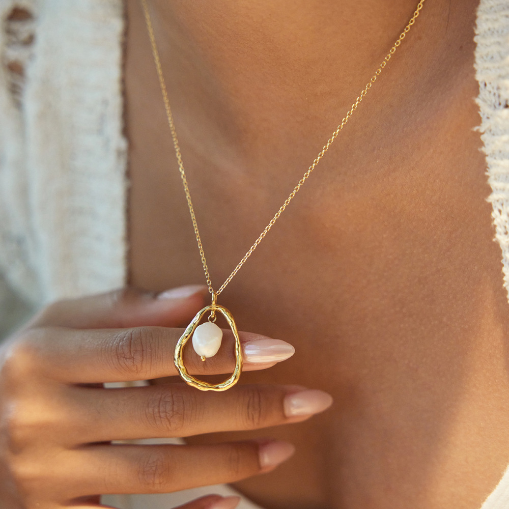 Collier Pendentif Femme En Acier Inoxydable Doré, Perle, Orné D'Une Goutte Romantique (1 Pièce) Image5