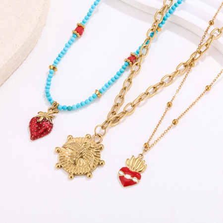 1 Collier pendentif femme en acier inoxydable étanche, motif fraise 2