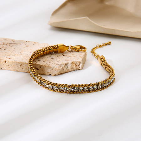 Bracelet chaîne classique de luxe pour femme, en acier inoxydable étanche avec zircon (1 pièce).