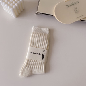 1 Paire De Chaussettes Mi-Mollet Simples En Pur Coton Texturé De Couleur Unie Pour Femmes h5 