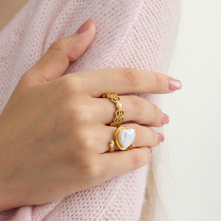 Bague tendance polyvalente en forme de cœur, en acier inoxydable étanche, couleur or (1 pièce). 2