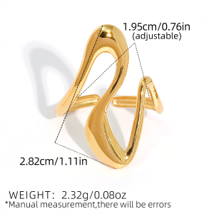 Bague Femme Simple, Forme Irrégulière, Acier Inoxydable, Couleur Or, Étanche h5 Image2