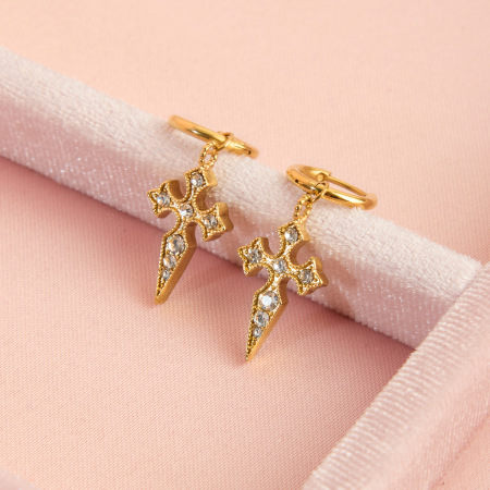 Ensembles de bijoux pour femmes Classic Cross en acier inoxydable étanche couleur or 2