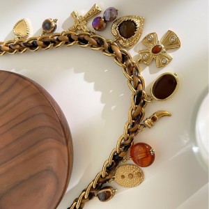 Collier Pendentif En Cuir Acrylique Couleur Or Avec Croix En Forme De Cœur, 1 Pièce h5 Image5