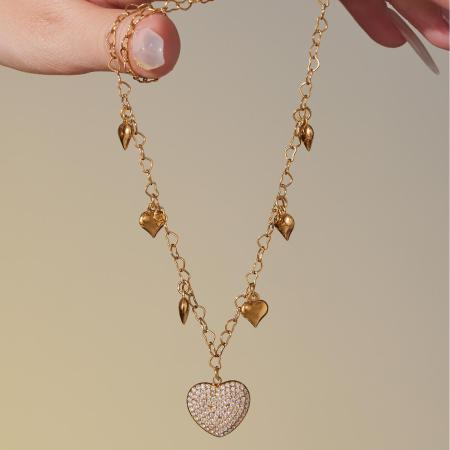 Collier pendentif femme en acier inoxydable étanche, orné d'un cœur étincelant et de zircon, avec 1 pièce de pierres précieuses.