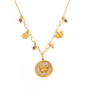 Collier Pendentif Papillon Rond En Acier Inoxydable Étanche Pour Femme (1 Pièce) h5 Image5