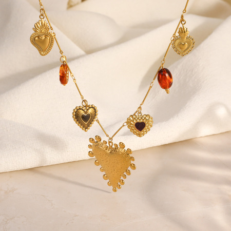 Collier pendentif femme étanche en acier inoxydable avec pendentif cœur et fleur (1 pièce) 2