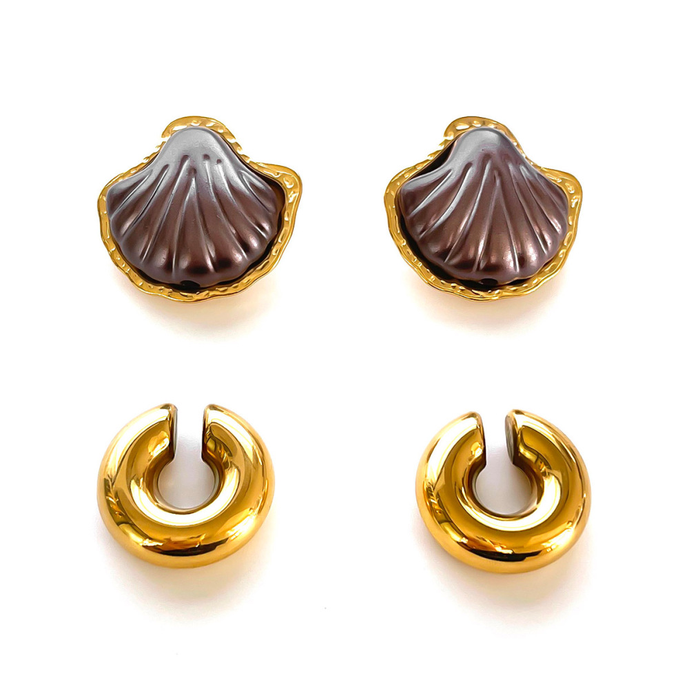 1 Paire De Boucles D'Oreilles En Acier Inoxydable, Imperméables, Couleur Or Et Acrylique 