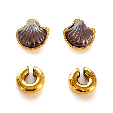1 paire de boucles d'oreilles en acier inoxydable, imperméables, couleur or et acrylique