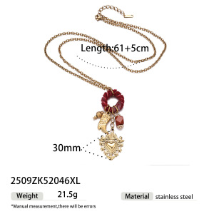 Ensemble Collier Et Pendentif Cœur En Acier Inoxydable Imperméable, Cercle En Velours, Couleur Or Et Pierre Naturelle h5 