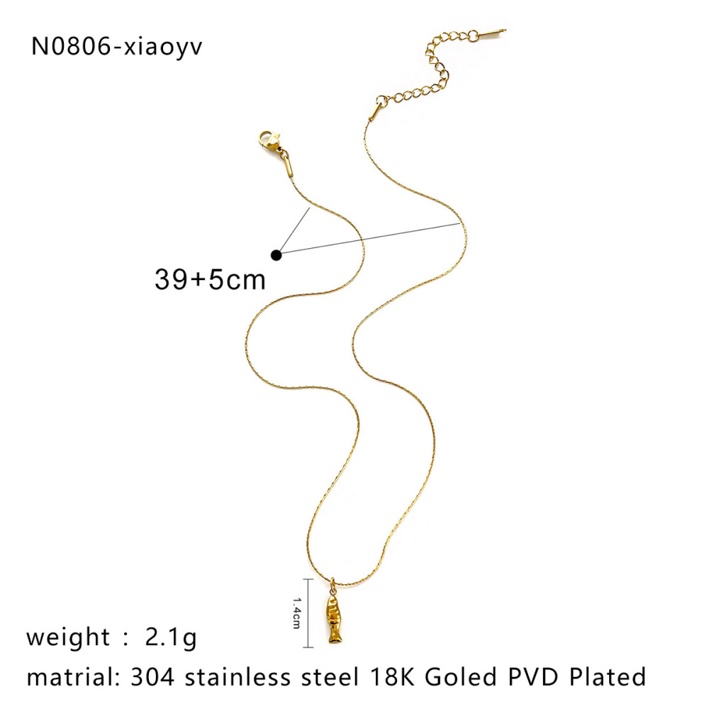 Collier Pendentif En Acier Inoxydable Doré, 1 Pièce, En Forme De Poisson h5Image2