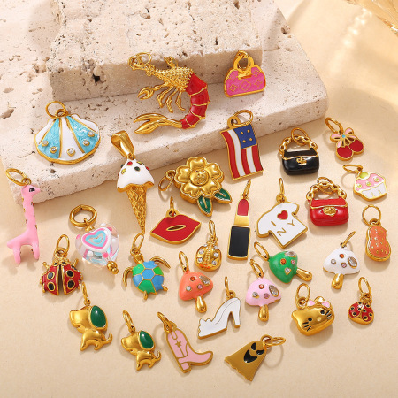 Pendentif DIY en acier inoxydable étanche, émail doré (1 pièce)