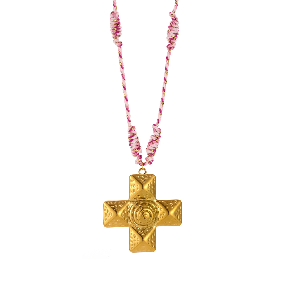 Collier Tressé Luxueux En Acier Inoxydable Imperméable Avec Croix (1 Pièce) Image3