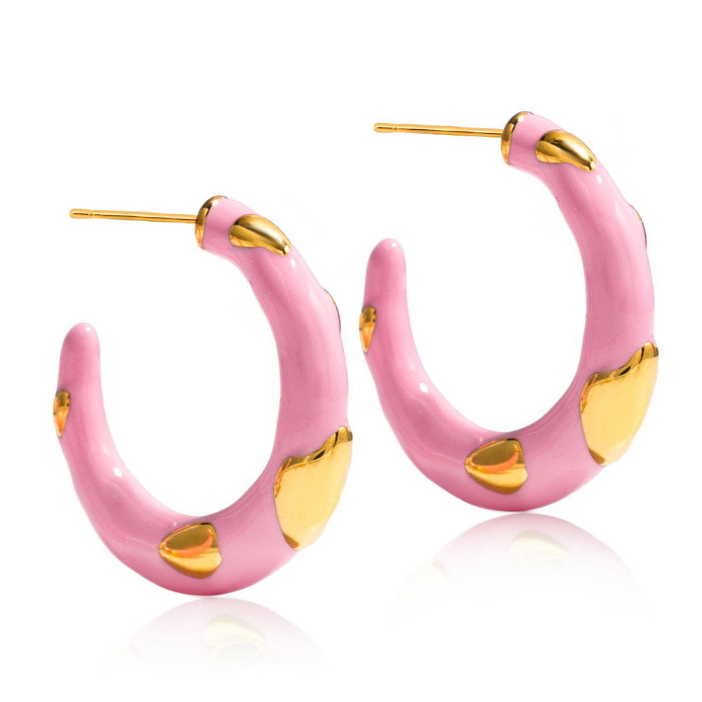 1 Paire De Boucles D'Oreilles Créoles Roses En Acier Inoxydable Étanche Couleur Or Pour Femme