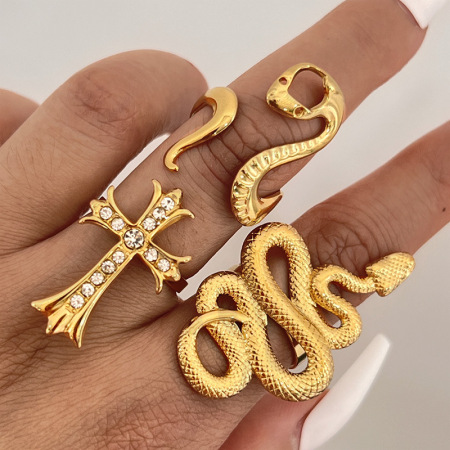 Bague tendance en acier inoxydable étanche, forme serpent, couleur or (1 pièce) 2