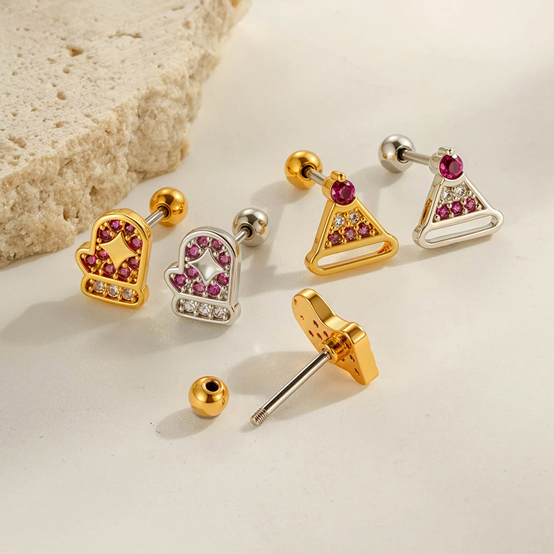 Boucles D'Oreilles Piercing Pour Femme En Cuivre Doré Et Zirconium Image5