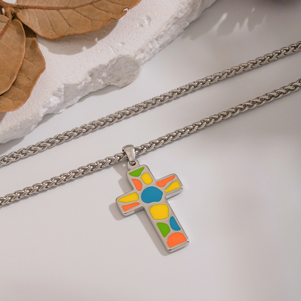 Collier Pendentif Croix En Acier Inoxydable Émaillé, Étanche Image3