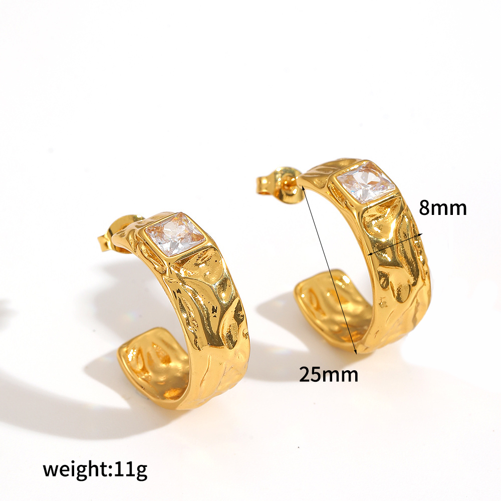 1 Paire De Boucles D'Oreilles À Clous En Acier Inoxydable Étanche, Couleur Or, En Forme De C 