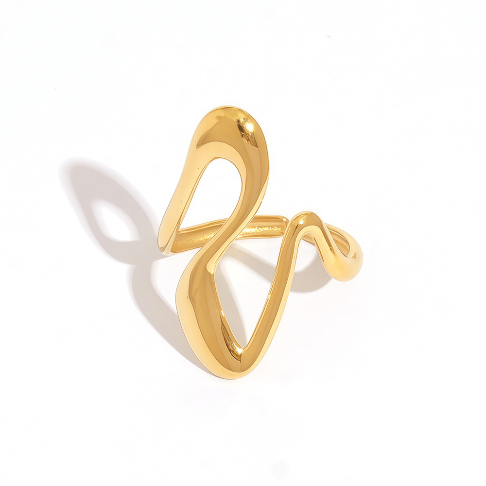 Bague Femme Simple, Forme Irrégulière, Acier Inoxydable, Couleur Or, Étanche 