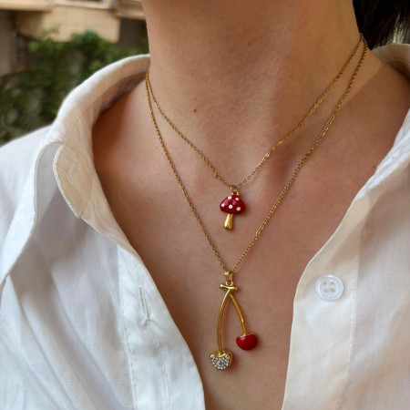 Collier pendentif cerise en émail 1 pièce