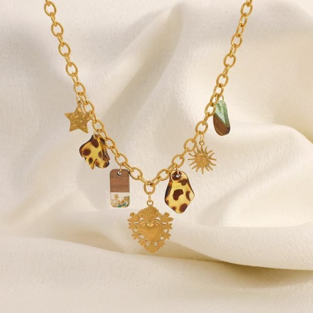 Collier pendentif femme simple en forme de cœur et d'étoile, en acier inoxydable étanche (1 pièce)