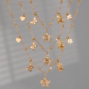 Collier Pendentif Femme En Acier Inoxydable Doré, Motif Phalaenopsis, 1 Pièce h5 Image3