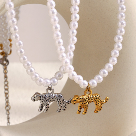 Collier de perles pour femme, 1 pièce, ajouré, motif tigre, en acier inoxydable étanche