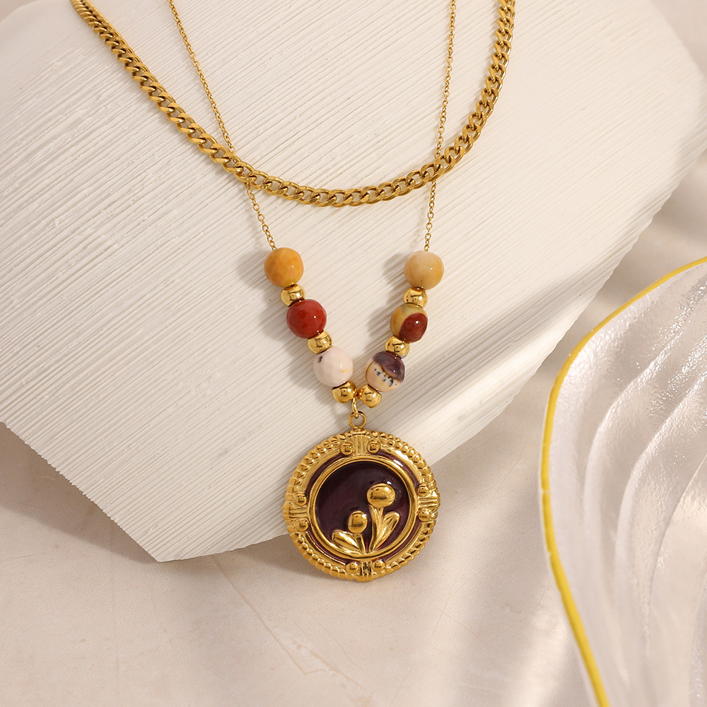 Collier Pendentif Femme Étanche En Acier Inoxydable, Motif Floral Simple (1 Pièce) h5Image3