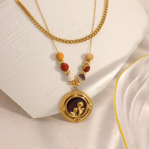 Collier Pendentif Femme Étanche En Acier Inoxydable, Motif Floral Simple (1 Pièce) h5 Image3