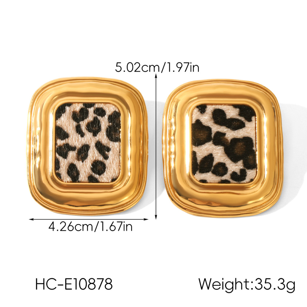 1 Paire De Boucles D'Oreilles À Clous En Acier Inoxydable Doré, Motif Léopard h5Image2