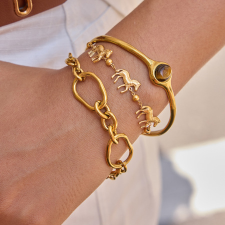 Bracelet à breloques pour femme, 1 pièce, luxueux, en acier inoxydable, étanche, couleur or, motif zèbre. 2