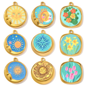 Pendentif Femme Étanche En Acier Inoxydable À Motif Floral Coloré (1 Pièce) h5 Image6