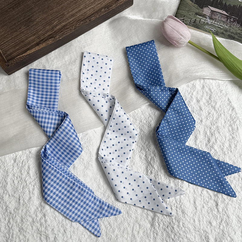 Bandana Classique En Polyester À Pois Bleus Pour Femme, 1 Pièce Image2
