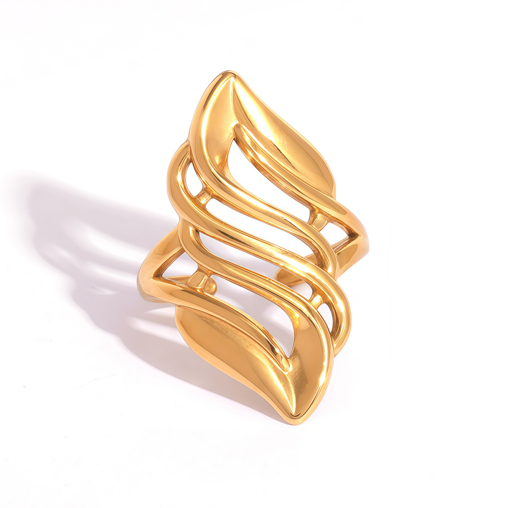 Bague Femme Simple, Rétro, De Forme Irrégulière, En Acier Inoxydable, Couleur Or, Étanche.