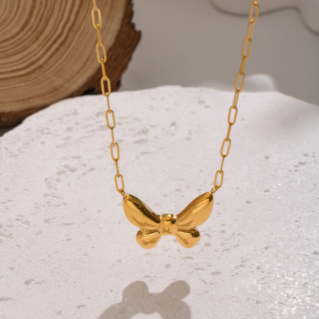 Collier pendentif papillon en acier inoxydable étanche couleur or (1 pièce)