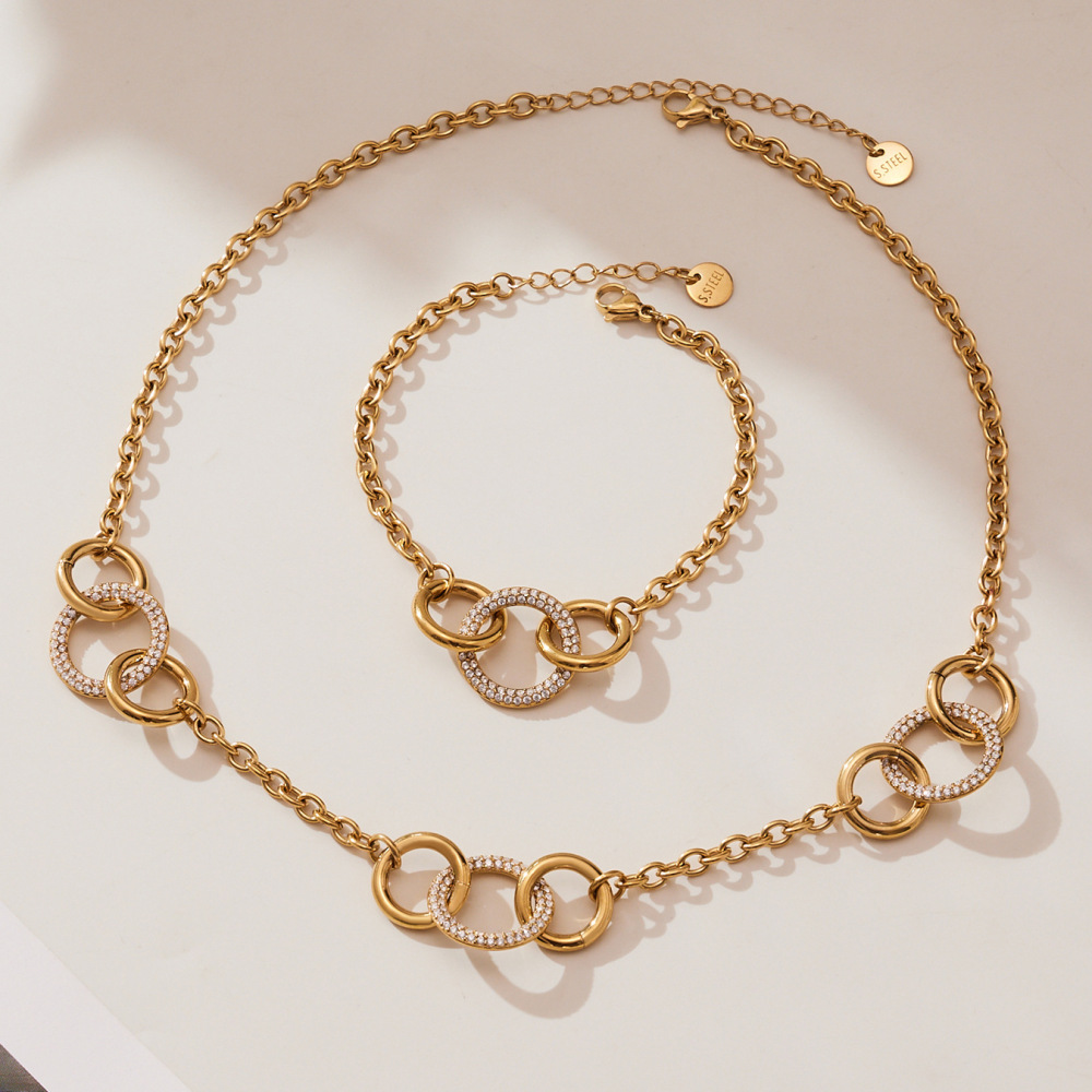 Ensembles De Bijoux Pour Femmes Luxueux Circle En Acier Inoxydable Étanche Couleur Or Image2
