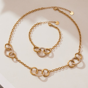 Ensembles De Bijoux Pour Femmes Luxueux Circle En Acier Inoxydable Étanche Couleur Or h5 Image2