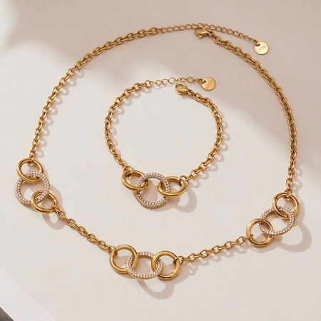 Ensembles de bijoux pour femmes Luxueux Circle en acier inoxydable étanche couleur or 2
