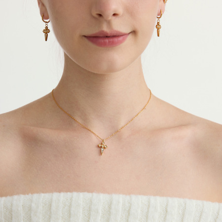 Ensembles de bijoux pour femmes Classic Cross en acier inoxydable étanche couleur or