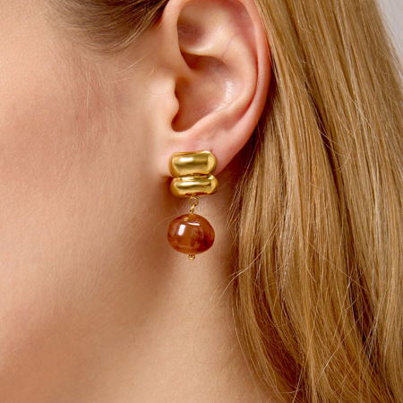1 paire de boucles d'oreilles pendantes vintage en acier inoxydable, imperméables, couleur or, en acrylique pour femme. 2