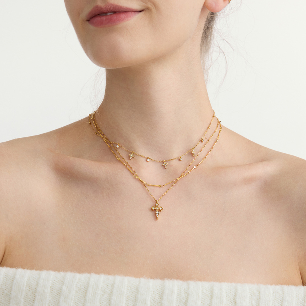 Ensembles De Bijoux Pour Femmes Classic Cross En Acier Inoxydable Étanche Couleur Or Image6