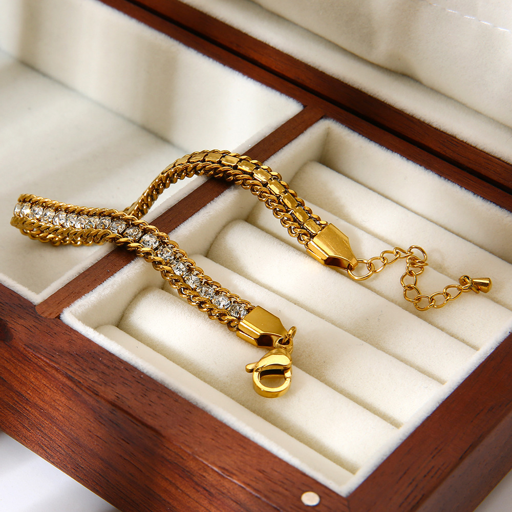 Bracelet Chaîne Classique De Luxe Pour Femme, En Acier Inoxydable Étanche Avec Zircon (1 Pièce). h5Image4