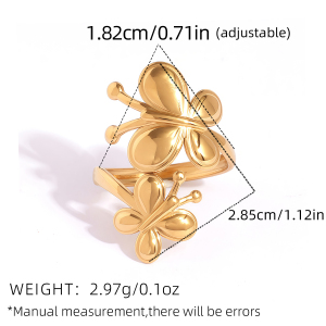Bague Femme En Acier Inoxydable Doré, Motif Papillon Naturel (1 Pièce) h5 Image2