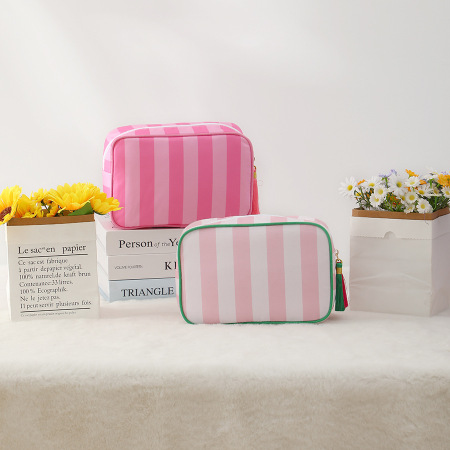 Trousse à maquillage rayée simple et décontractée pour femme (1 pièce)