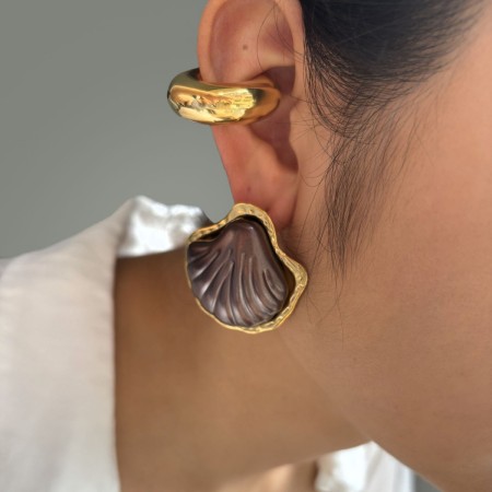 1 paire de boucles d'oreilles en acier inoxydable, imperméables, couleur or et acrylique