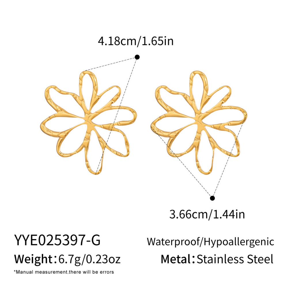 1 Paire De Boucles D'Oreilles À Clous En Acier Inoxydable Doré, Imperméables, En Forme De Fleur