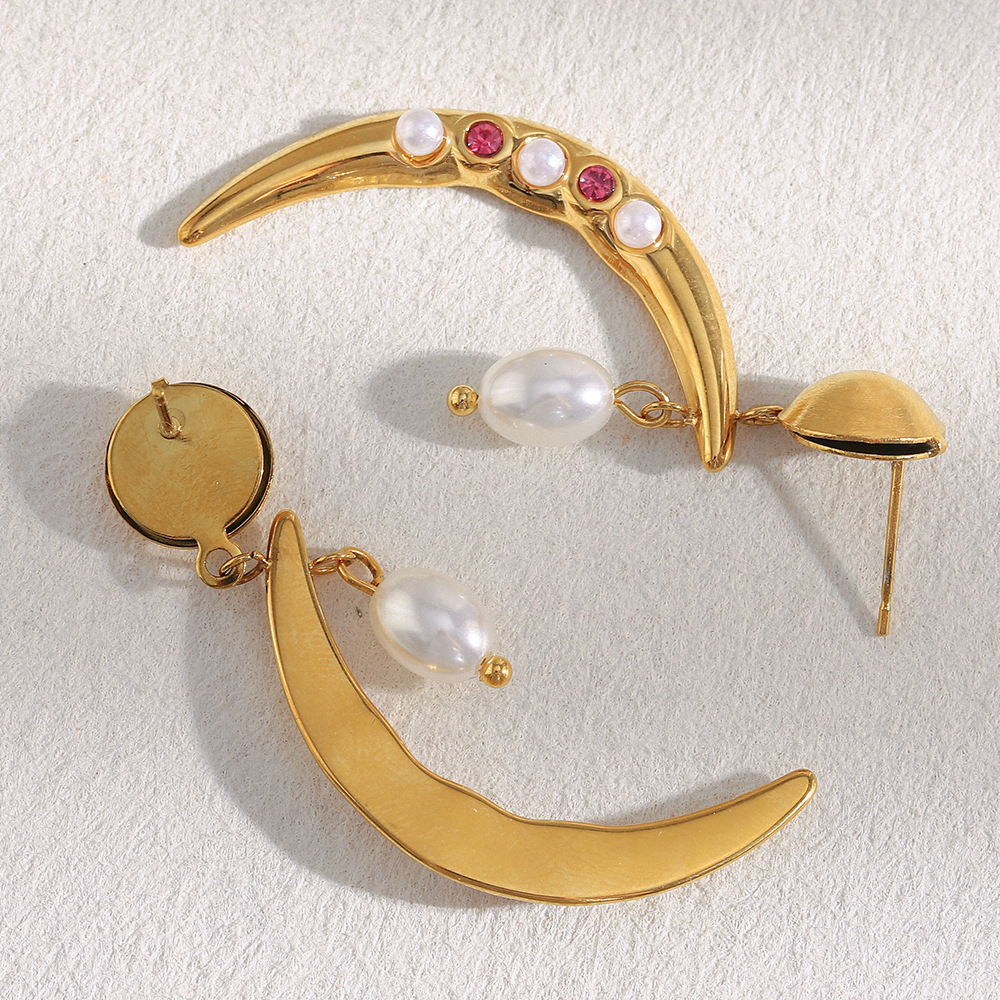 Boucles D'Oreilles Pendantes Daily Moon Daily Moon Pour Femme, En Acier Inoxydable Étanche (1 Paire) Image3