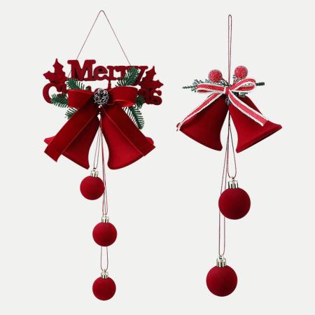 1 pièce de décorations de fête de Noël rouges floquées 2